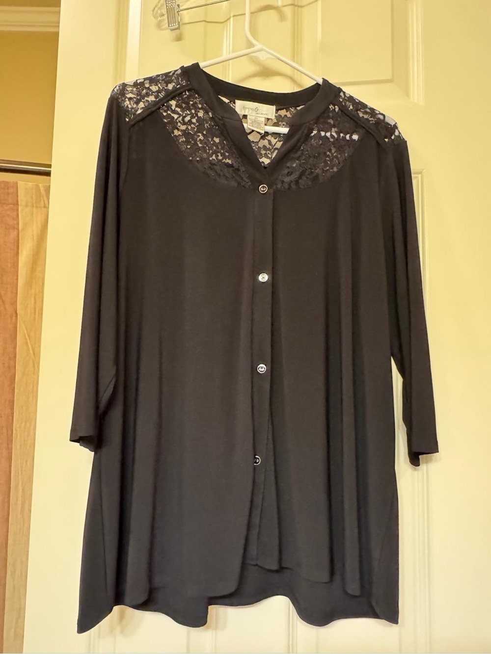 Lace Yoke Black Button-Front Women’s Top
